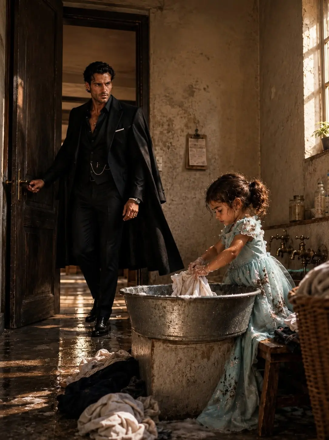 The Mafia Boss Came Home Early and Found the Maid’s Three-Year-Old Washing His Shirt to Save Her Sick Mother’s Job—Then He Learned the Truth