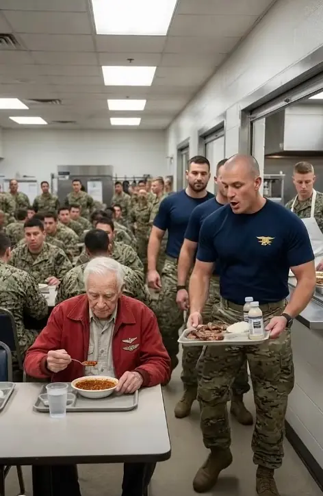 A Navy SEAL Mocked an 87-Year-Old Man’s Tarnished Pin — Then a Three-Star Admiral Entered the Mess Hall and Saluted Him