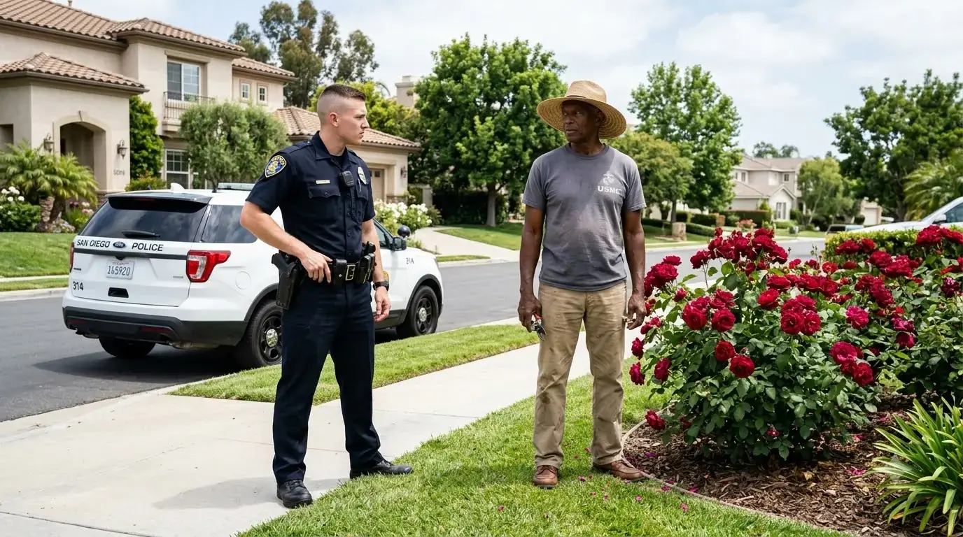 Police Harass Elderly Black Man Gardening — Then the Watch Commander Freezes