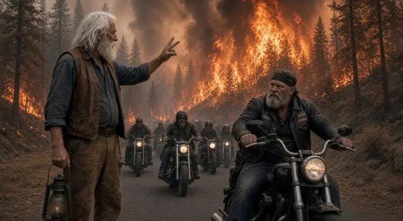 Fifty-Seven Bikers Thought the Old Woman Blocking a Burning Mountain Road Was Crazy — Then She Counted Down From Three