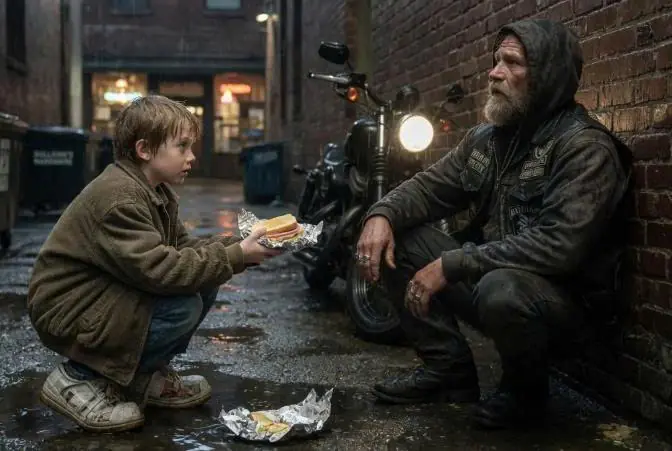 Homeless Boy Shared His Only Sandwich With A Biker — Then 150 Hells Angels Show Up In The Road