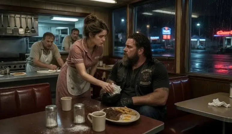 Waitress SLIPS A Note to a Hells Angels Biker: "Don't Eat It!" — Then He Stood Up
