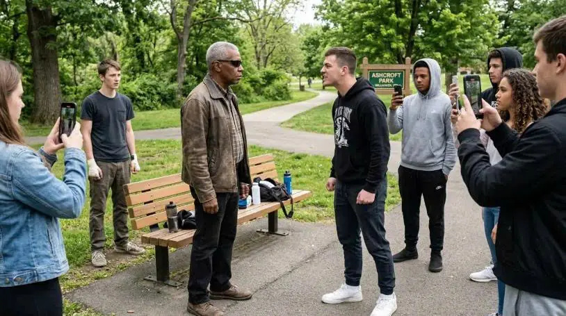 Teen Bullies Cornered an Old Biker in the Park — Then His Iron Saints Patch Came Out