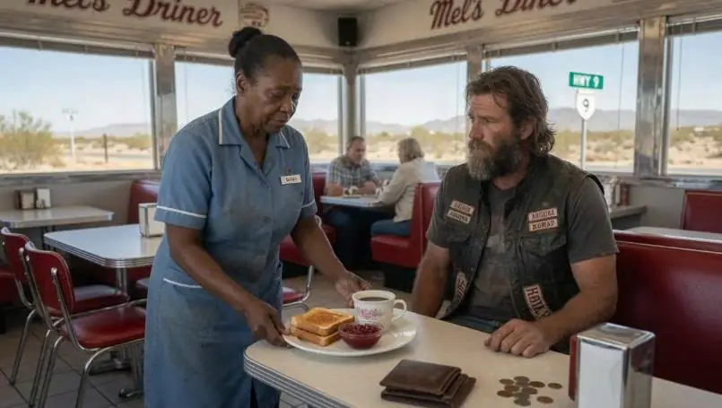 Black Waitress Covers a Hells Angel’s Meal — Hours Later, 100 Bikers Walk Into Her Diner...