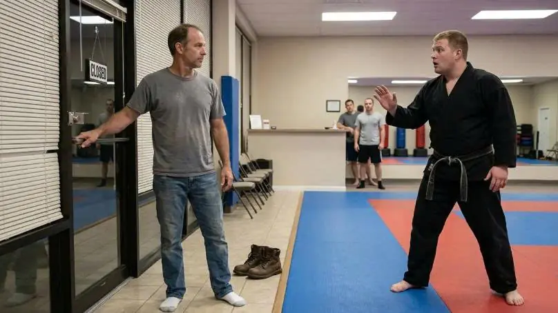 “You Can’t Stop Me,” the Black Belt Sneered — Then the Quiet Father Locked the Dojo Door