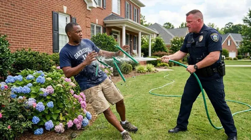 A Cop Blasted a Homeowner With His Own Hose — Then Two SUVs Blocked the Driveway