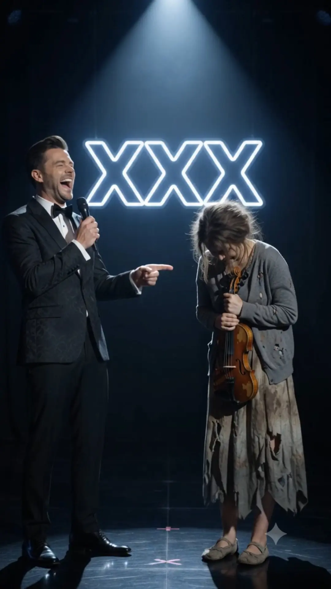 A young girl came to a music competition to perform with an old, nearly falling-apart violin