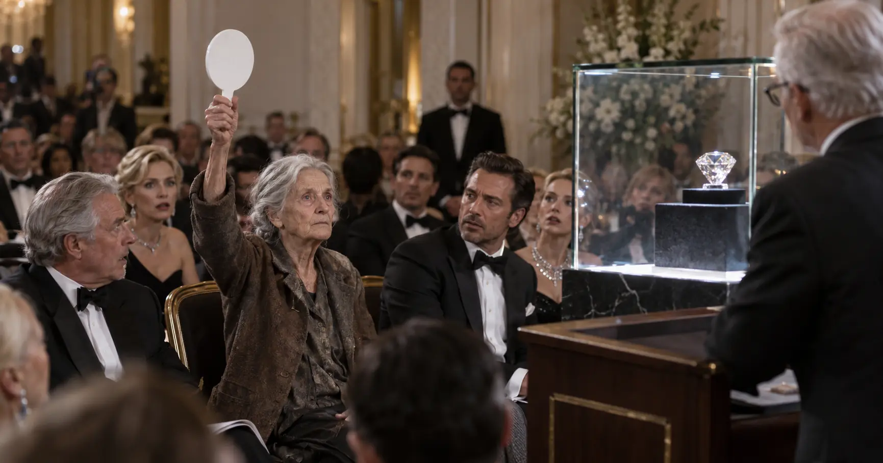 They Mocked the Poor Old Woman at the Diamond Auction — Then She Raised Her Paddle and the Room Went Silent
