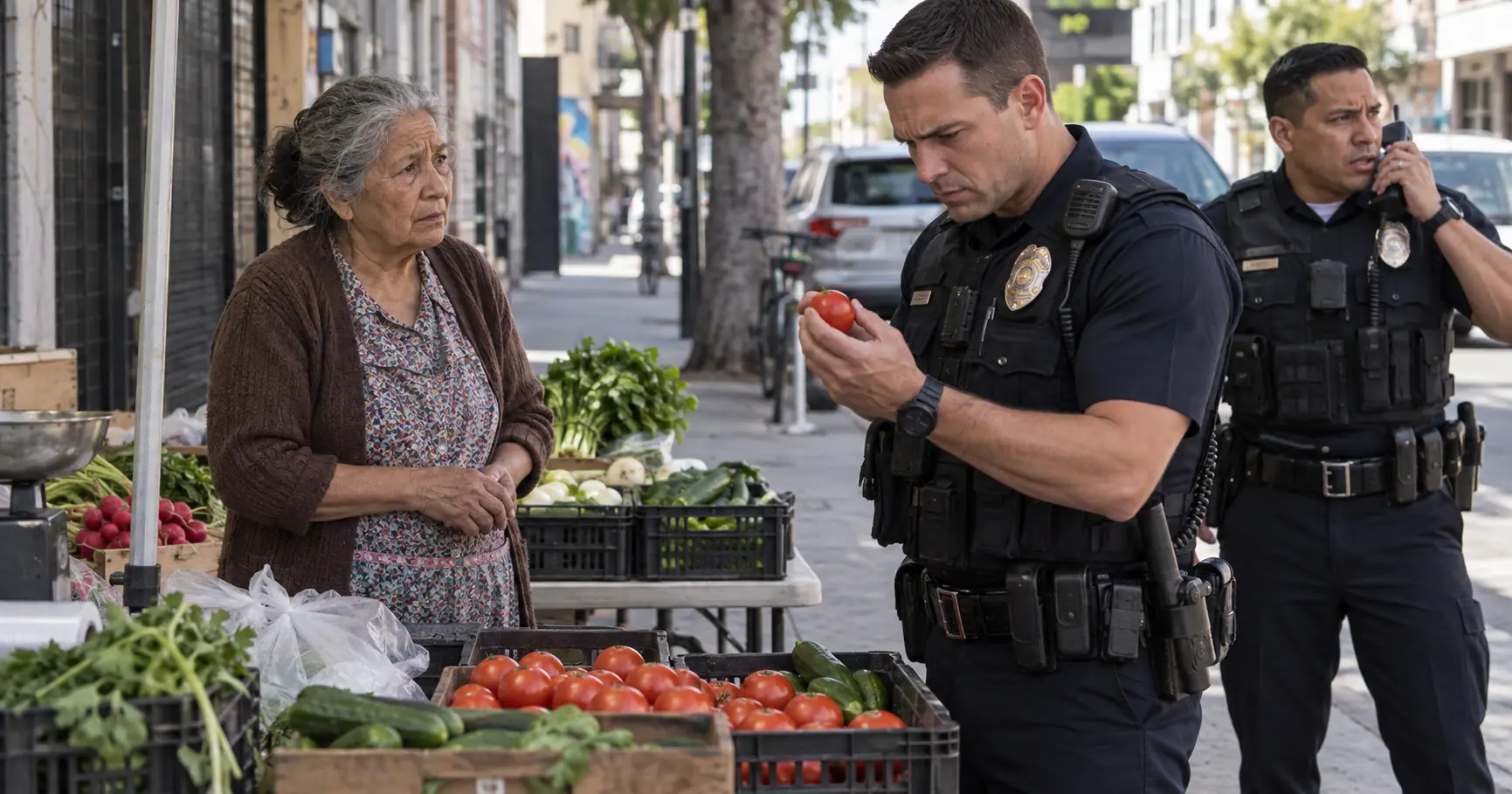 Police Were About to Let an Elderly Street Vendor Go — Then One Officer Picked Up a Tomato and Called for Backup