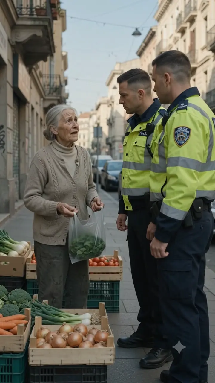 The police felt sorry for the poor old woman who was illegally selling goods on the street — but when one of the officers bent down to take a closer look at the vegetables, the woman was immediately arrested