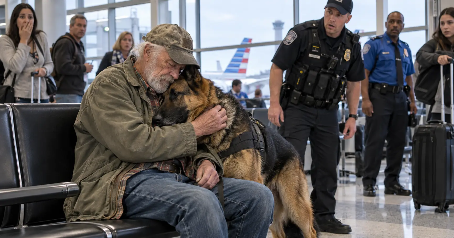 Airport Security Called a K9 on a Silent Old Man — Then the Dog Broke Formation and Wouldn’t Leave His Side