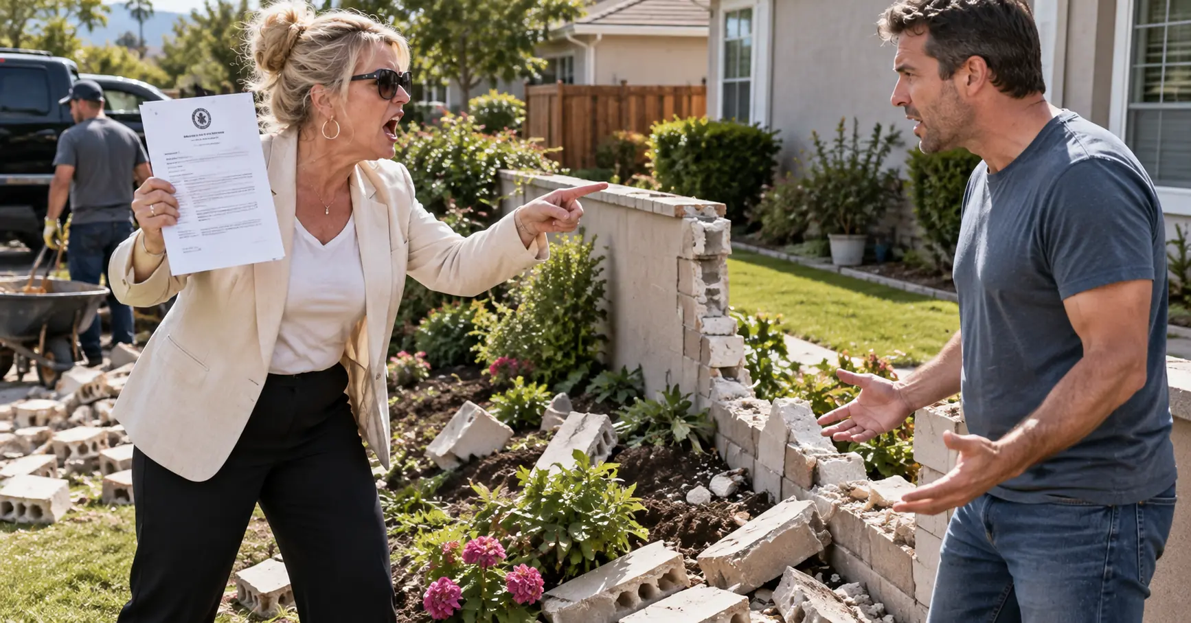The Woman Next Door Tore Apart My Family’s Garden Wall — Then She Showed Me a County Notice I Had Never Received