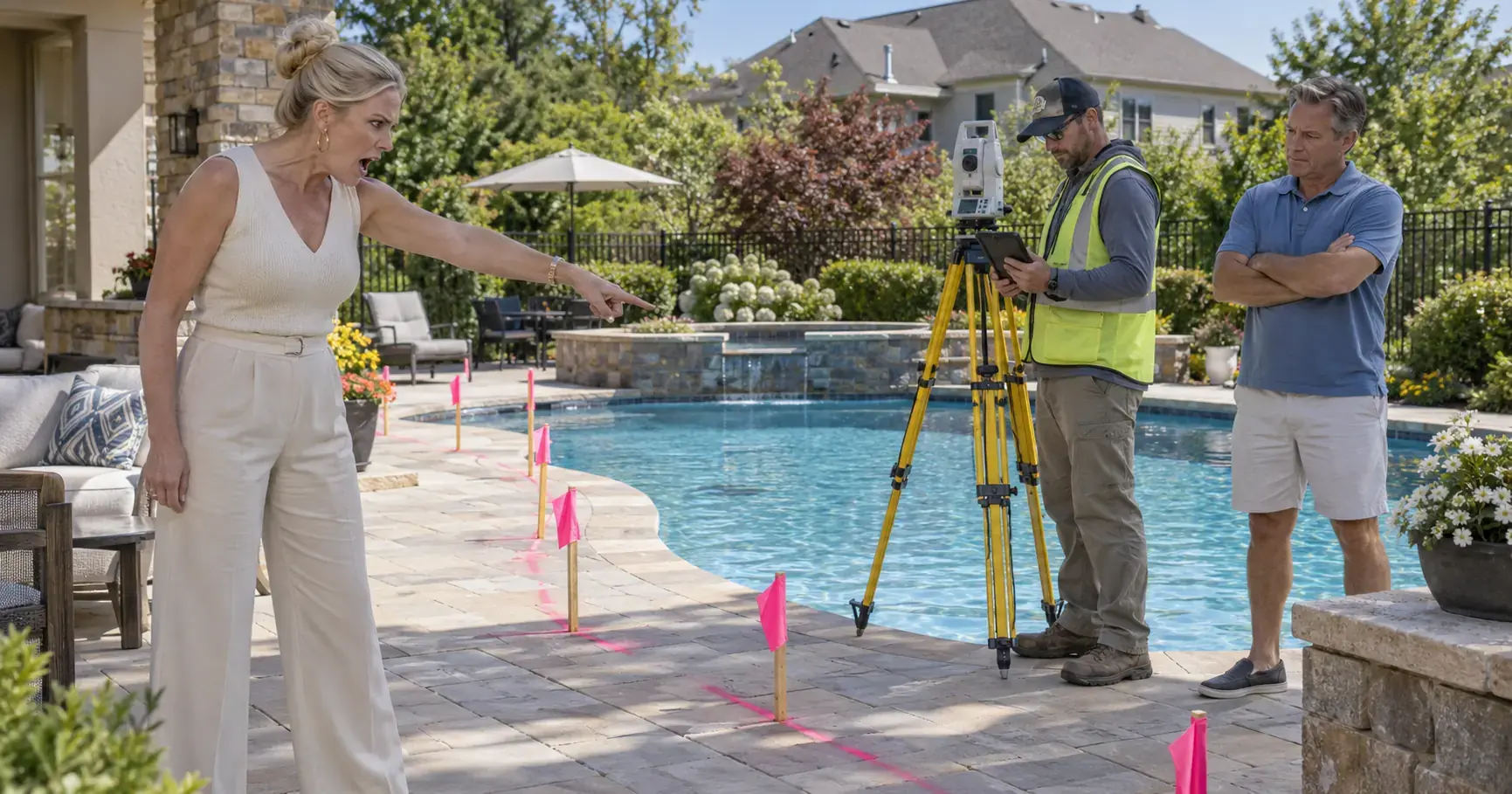 HOA Karen Claimed My Pool Was HOA Property — Then the Surveyor Put Stakes Through Her Patio