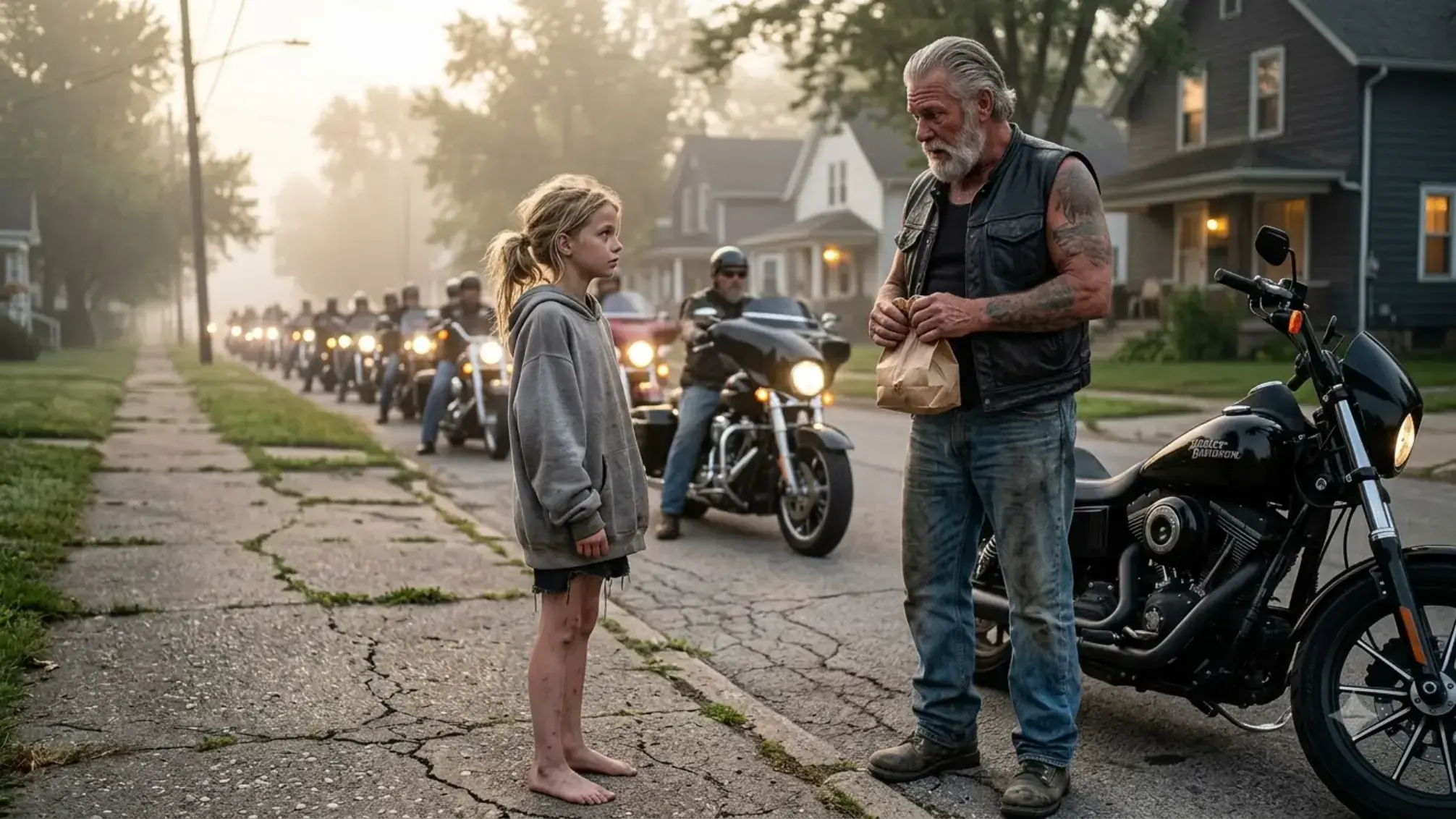 Homeless Girl Brought Breakfast to a Lonely Old Biker Every Morning — Then 3,000 Motorcycles Filled Her Street