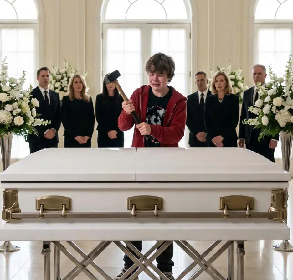 THE BILLIONAIRE WIDOWER POINTED A GUN AT A POOR BOY WHO BROKE OPEN THE COFFIN—THEN THE DEAD WOMAN INSIDE OPENED HER EYES