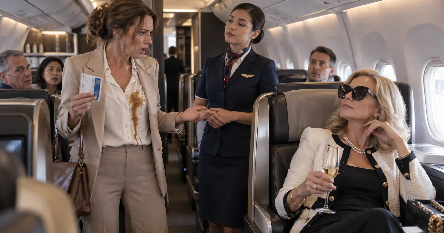 She Took My First-Class Seat and Spilled Coffee on Me — Then the Airline’s CEO Met Me at the Gate