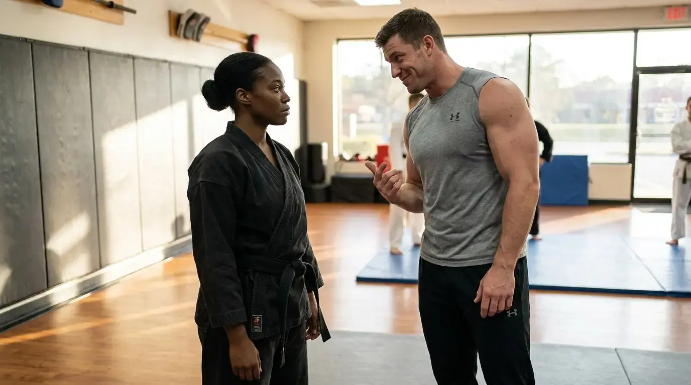 A giant man mocked the smallest black belt in the gym - Then she took a step back and let him chóoe what happend next