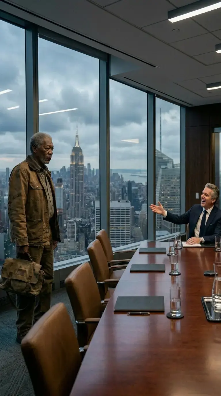 A BILLIONAIRE LAUGHED AT A HOMELESS OLD MAN IN HIS BOARDROOM — THEN THE PHONE RANG