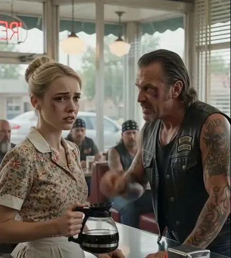 Biker Leader Saw the Waitress’s Bruises Behind the Diner Counter — Then His Brotherhood Made Her Abuser Answer in Front of the Entire Town