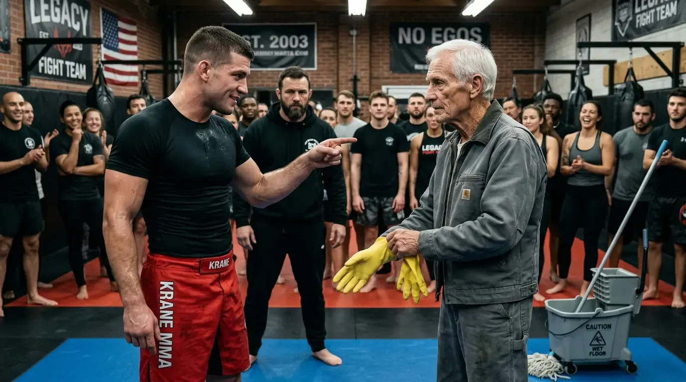 The Fighter Picked the Old Janitor for Laughs — Then the Janitor Asked, “Want Me to Go Easy?”