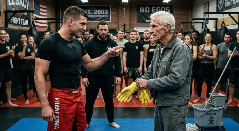 The Fighter Picked the Old Janitor for Laughs — Then the Janitor Asked, “Want Me to Go Easy?”