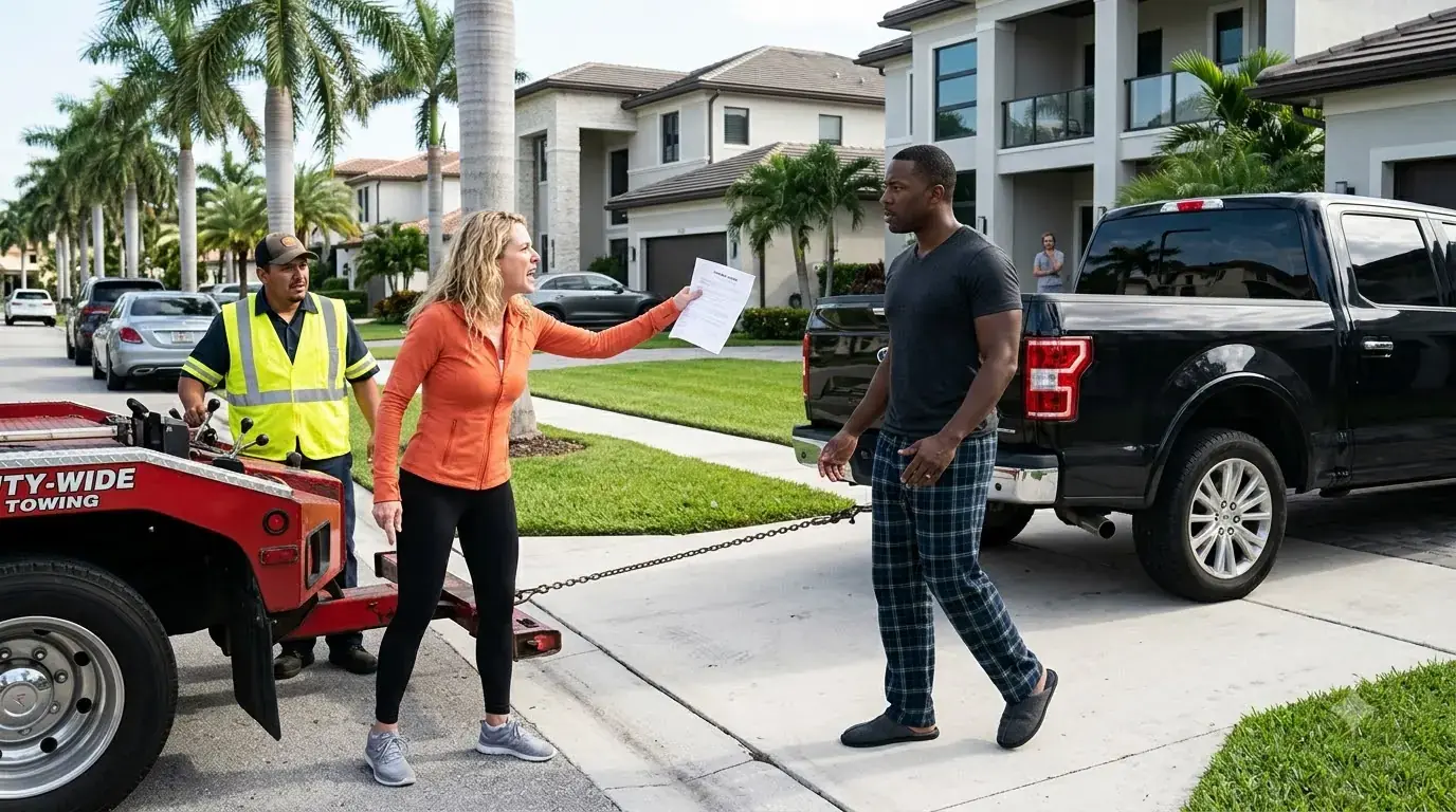 HOA President Ordered His Truck Towed From His Own Driveway — Then the Tow Driver Read the Order Twice