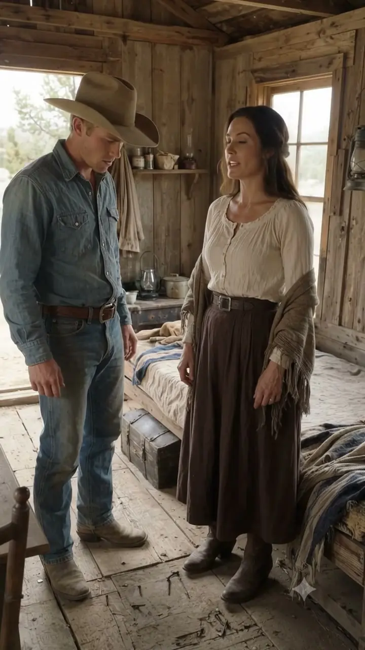 The Cowboy Found a Beautiful Woman Living in His Abandoned Hunting Cabin — Then She Pointed to the Floor and Said, “Your Father Buried Someone Here.”