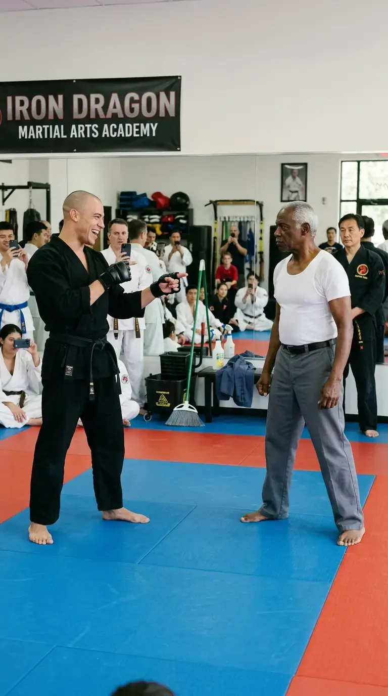 Cocky Black Belt Picked the Janitor for an Easy Win — Then the Janitor Asked, “You Promise Not to Cry?”