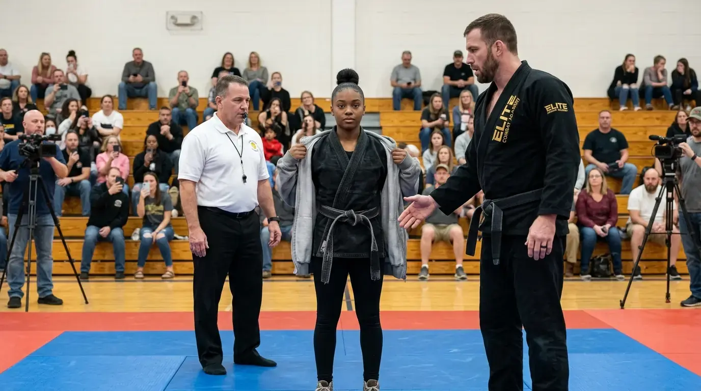 Black Belt Sneers Too Small to Fight at Black Girl — His Hand Shakes as She Removes Her Jacket