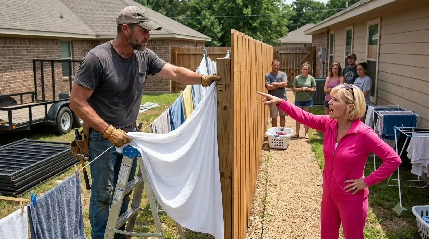 HOA Karen Turned His Late Wife’s Fence Into a Community Clothesline — Then Twenty Feet of Steel Exposed What She Had Done