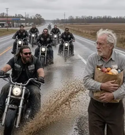 Seven Bikers Soaked an Old Man for Fun — Then the Youngest Rider Saw the Patch Under His Coat
