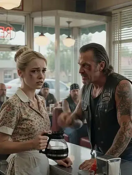 Biker Leader Saw the Waitress’s Bruises Behind the Diner Counter — Then His Brotherhood Made Her Abuser Answer in Front of the Entire Town