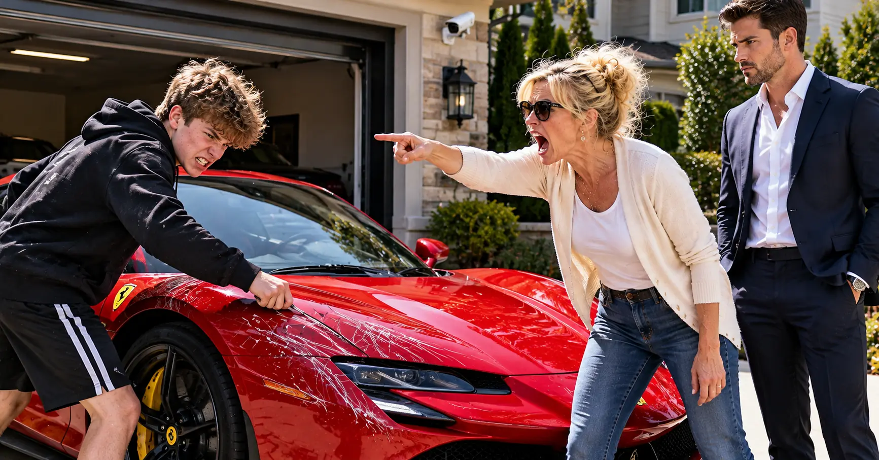 The HOA President’s Spoiled Son Vandalized My Ferrari SF90 — Then the Garage Camera Told the Whole Story